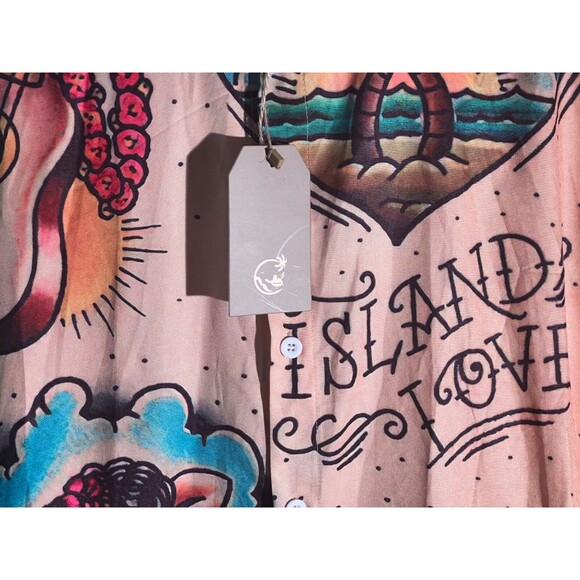 Hawalili  Men’s Size 2XL Hawaiian Shirt Hula Girl Palm Trees Island Love NWT - Picture 3 of 8